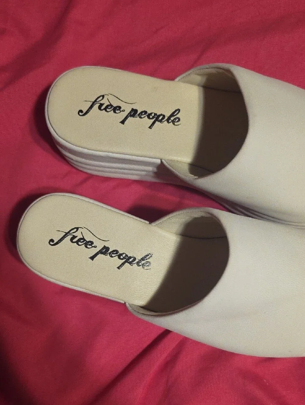Free People Cream Platform Slide Sandals